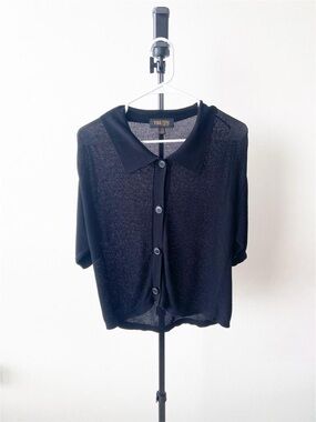 TRUTH Black Button-Front Short Sleeve Top Size S